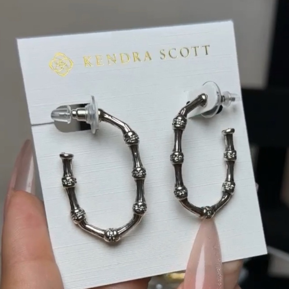 Kendra Scott Maura Bamboo Hoop Earrings, Vintage Silver-Tone NEW
